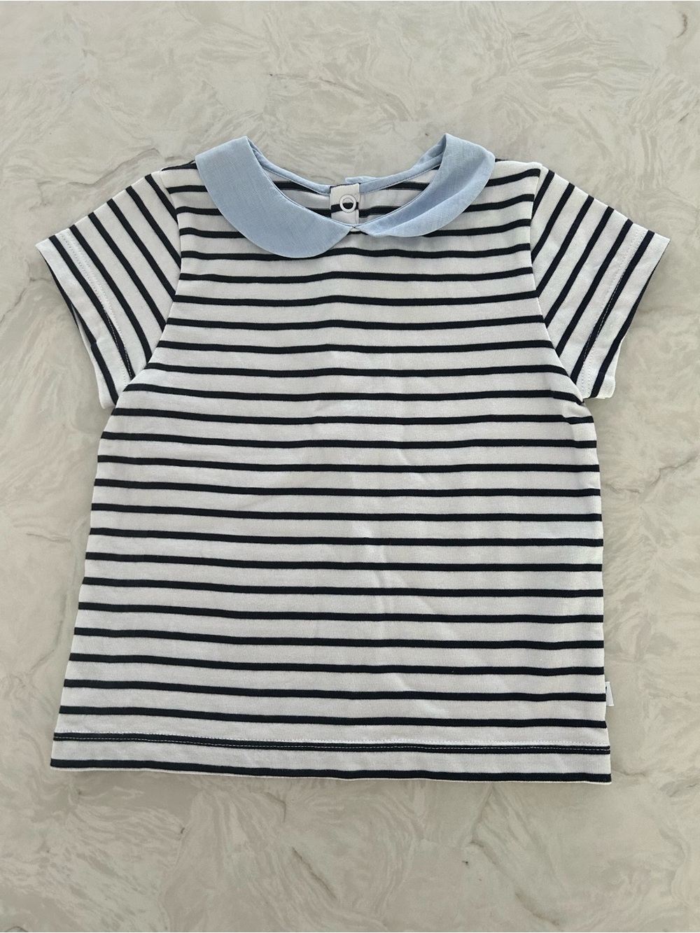 Jacadi Navy Stripe Tee with Light Blue Peter Pan Collar